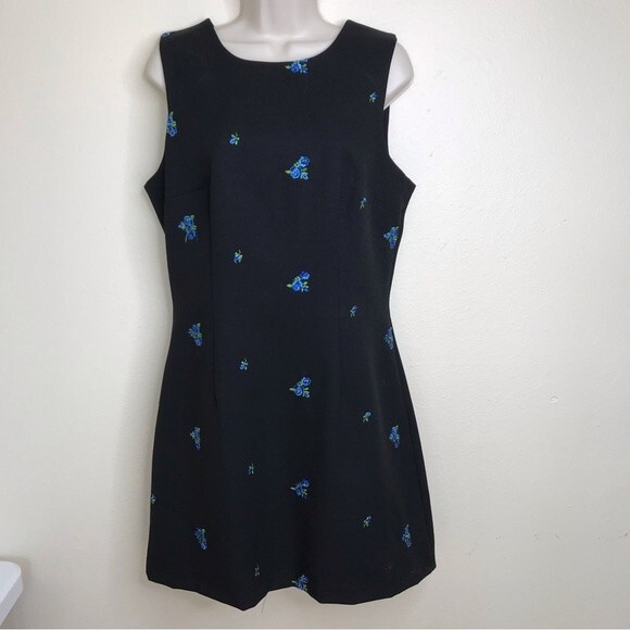 Vintage XOXO Dresses Black Sleeveless Blue Embroidered Floral Y2K Dress Size 11 - Picture 9 of 9